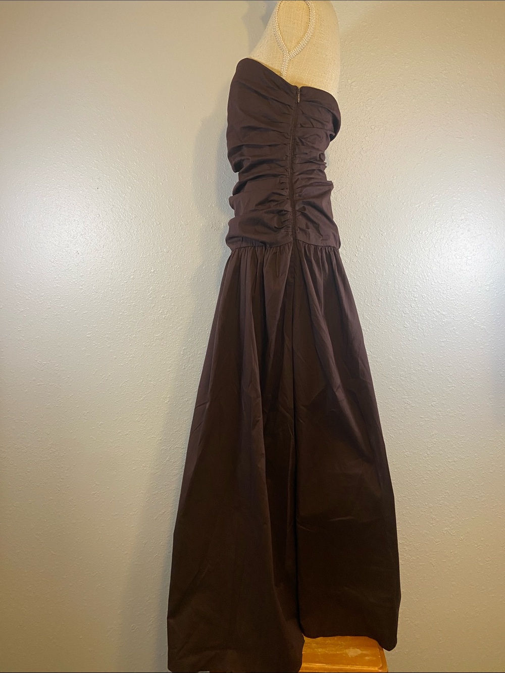 Peppermayo Chic Classic Ruched Drop Waist Carmel Maxi Strapless Dress Size 10 - Picture 4 of 8